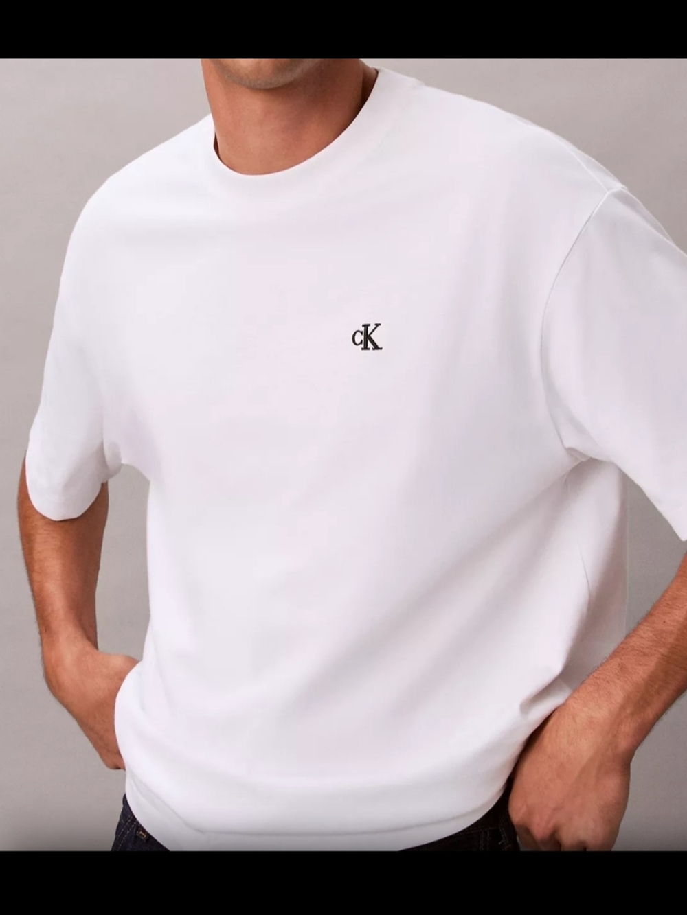 Calvin Klein White Short-Sleeve Crewneck Tee with Small Black Logo